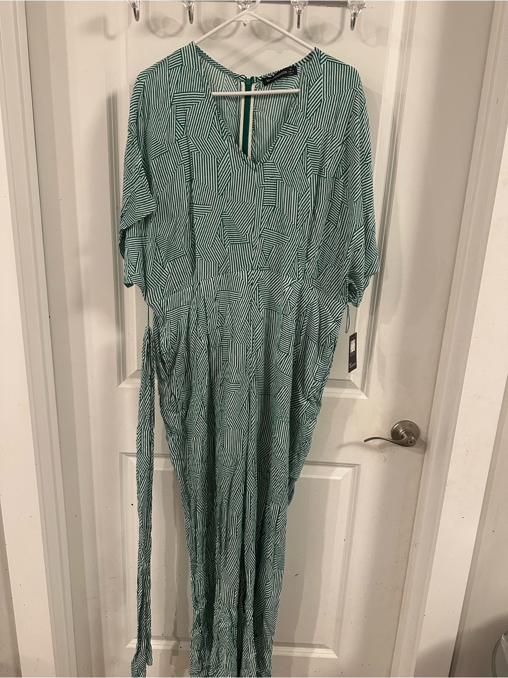 Source Unknown Teal Geometric Maxi Jumpsuit